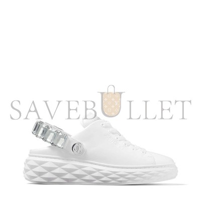 JIMMY CHOO DIAMOND SLING WHITE NAPPA LEATHER SLIPPER TRAINERS WITH CRYSTAL STRAP 